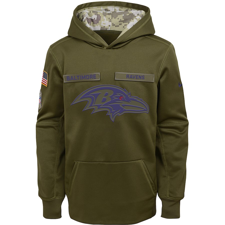Youth Baltimore Ravens Olive Salute to Service Pullover Performance NFL Hoodie